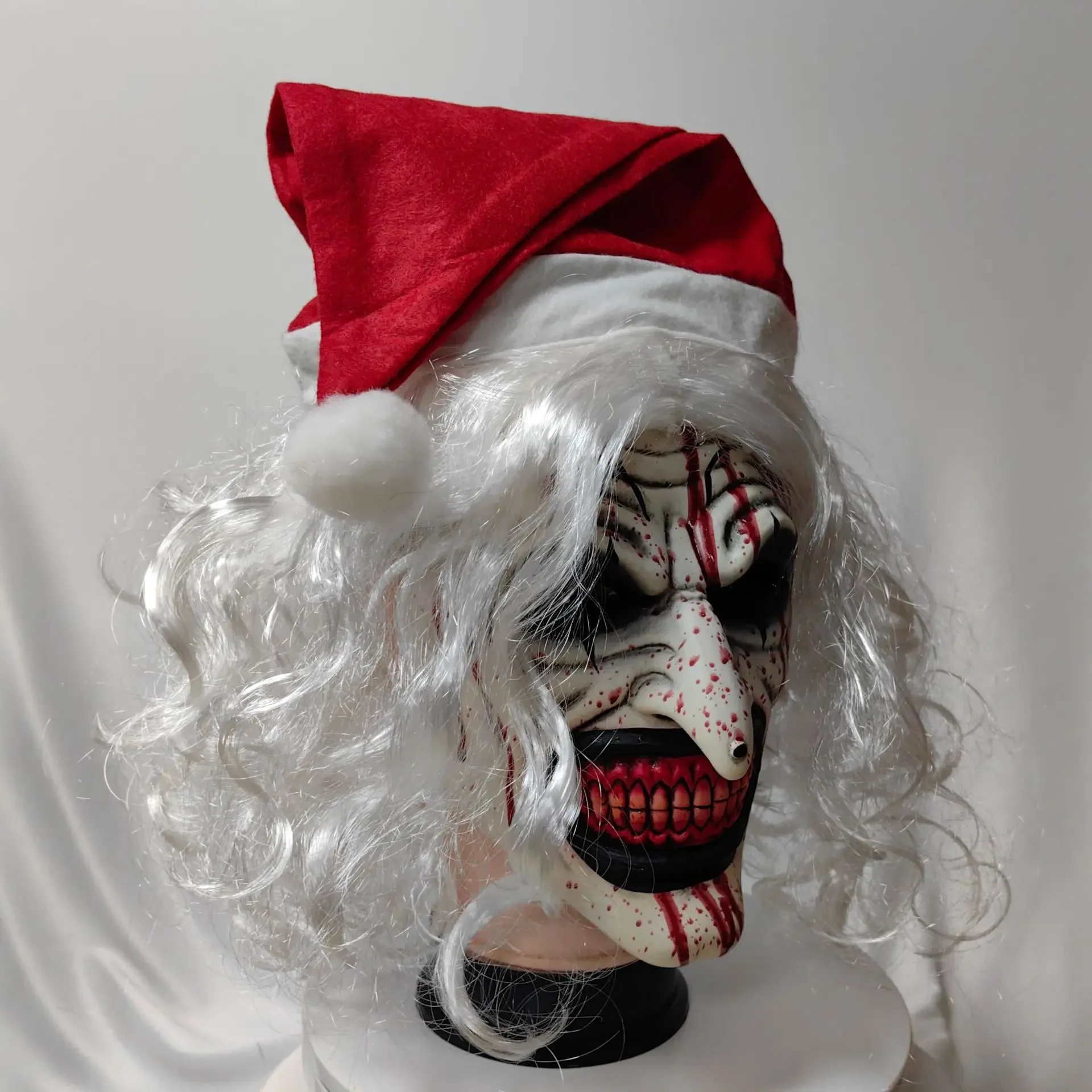 

Scary Terrifier 3 On Christmas Day Art The Clown Mask With Hair Hat Cosplay Joker Halloween Carnival Party Costume Props