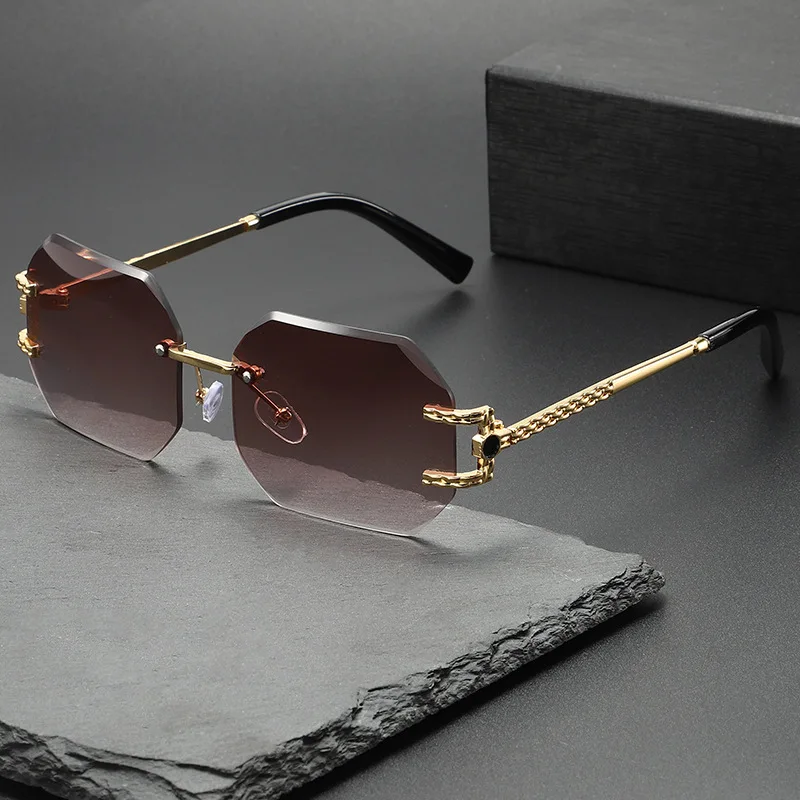 Unisex Small Rectangle Rimless Vintage Sunglasses 2026 UV400 Gradient Anti Glare Trendy Shades Lightweight For Party Daily Outdoor Wear