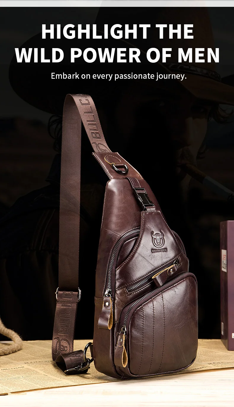 BULLCAPTAIN Tasche Echtes Leder Brusttasche Herrenmode Stil Casual Straddle Bag Business Große Kapazität Leder Herrengepäck – Detail 2