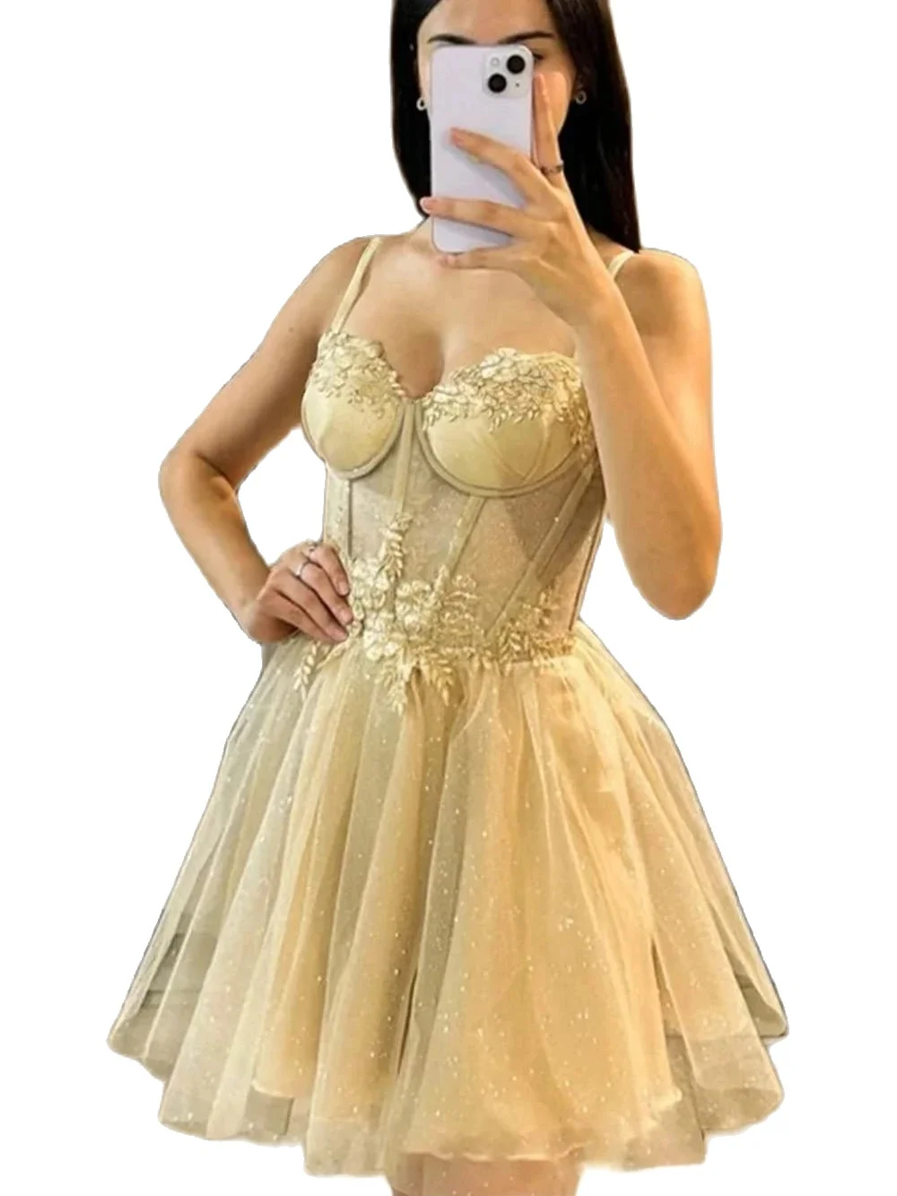 

Bealegantom Spaghetti Straps Short Homecoming Dresses 3D Flower Lace Applique Mini Graudation Cocktail Prom Party Gown QA224