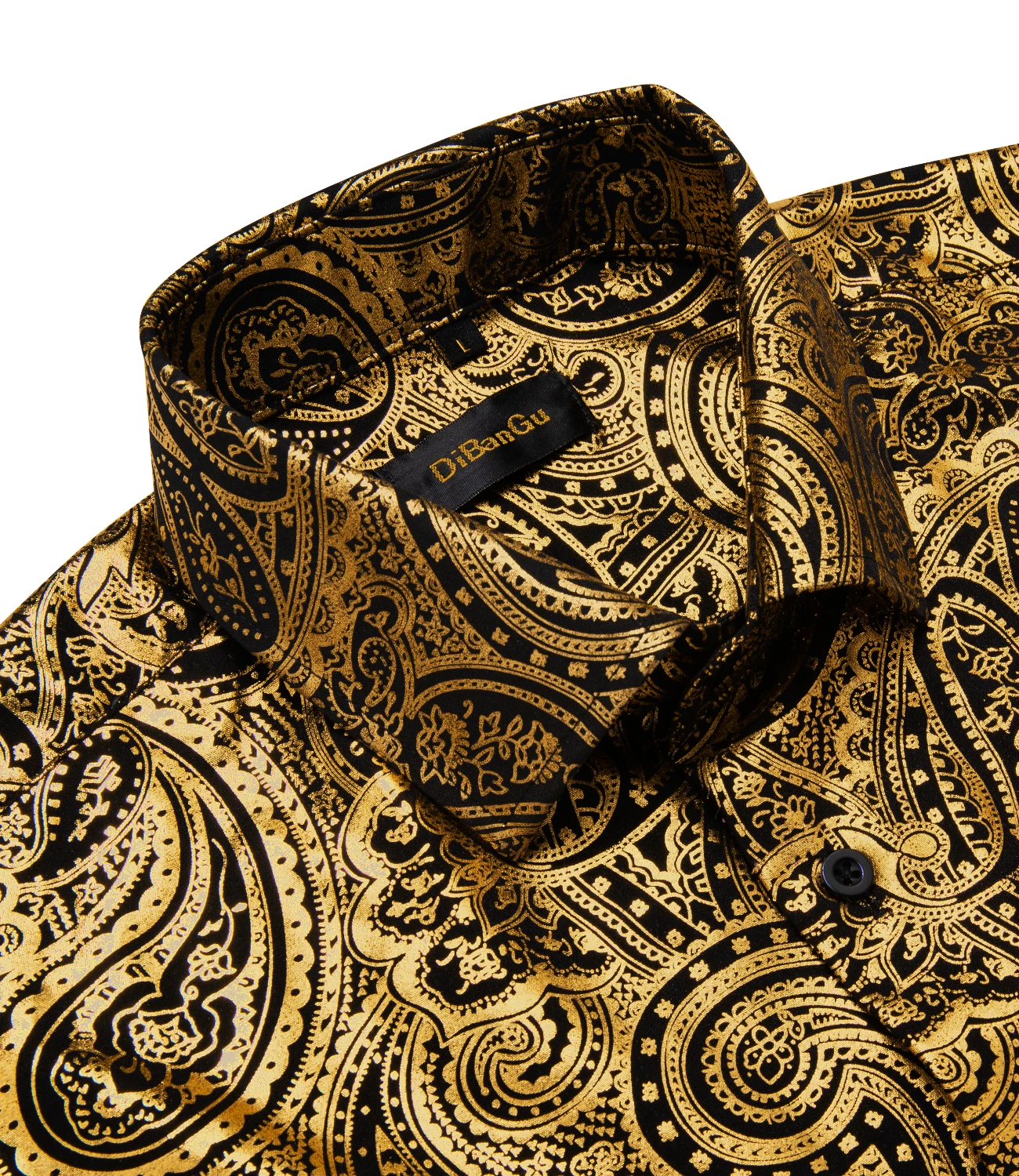 Luxury Yellow Paisley Long Sleeve Silk Shirts for Men Slim Fit Turn Down Collar Western Cowboy Dress Shirt for Wedding Prom