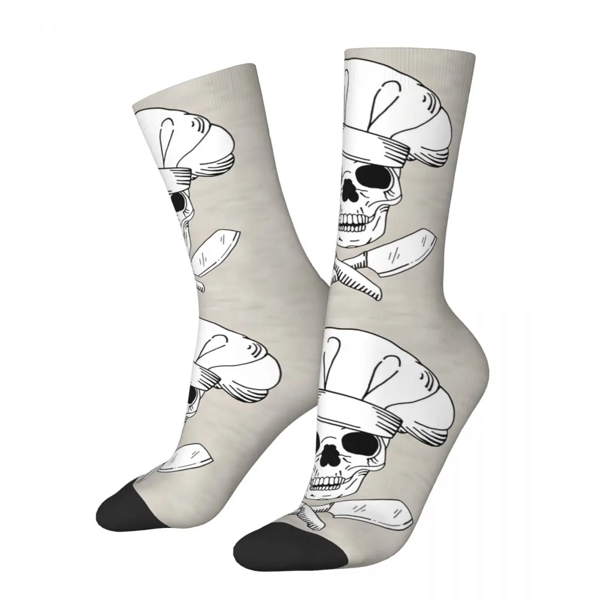 Skull Wearing Hat And Crossed Kitchen Knives Kawaii Socks School Cartoon Pattern Socks