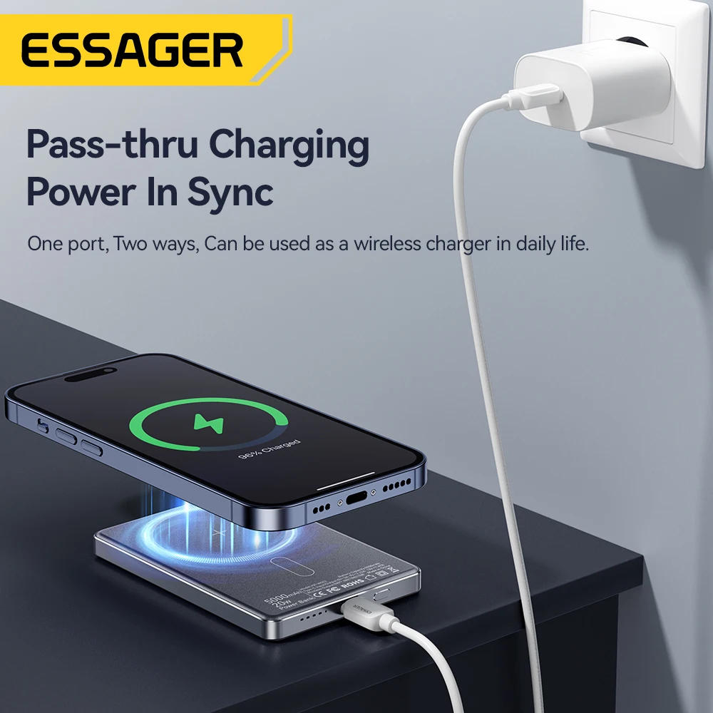Essager 5000mAh 20W Slim Magnetic Wireless MagSafe Power Bank 6