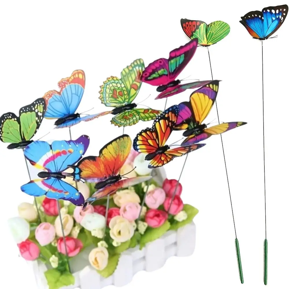 10Pcs Simulation Colorful Butterfly Stakes 3D Waterproof Grounding Decoration Double Layered Garden Yard Planter Butterfly