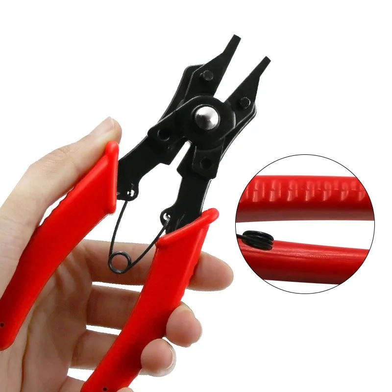 Four-in-one red clamp pliers, four-head retaining ring pliers, multi-functional spring disassembly and assembly