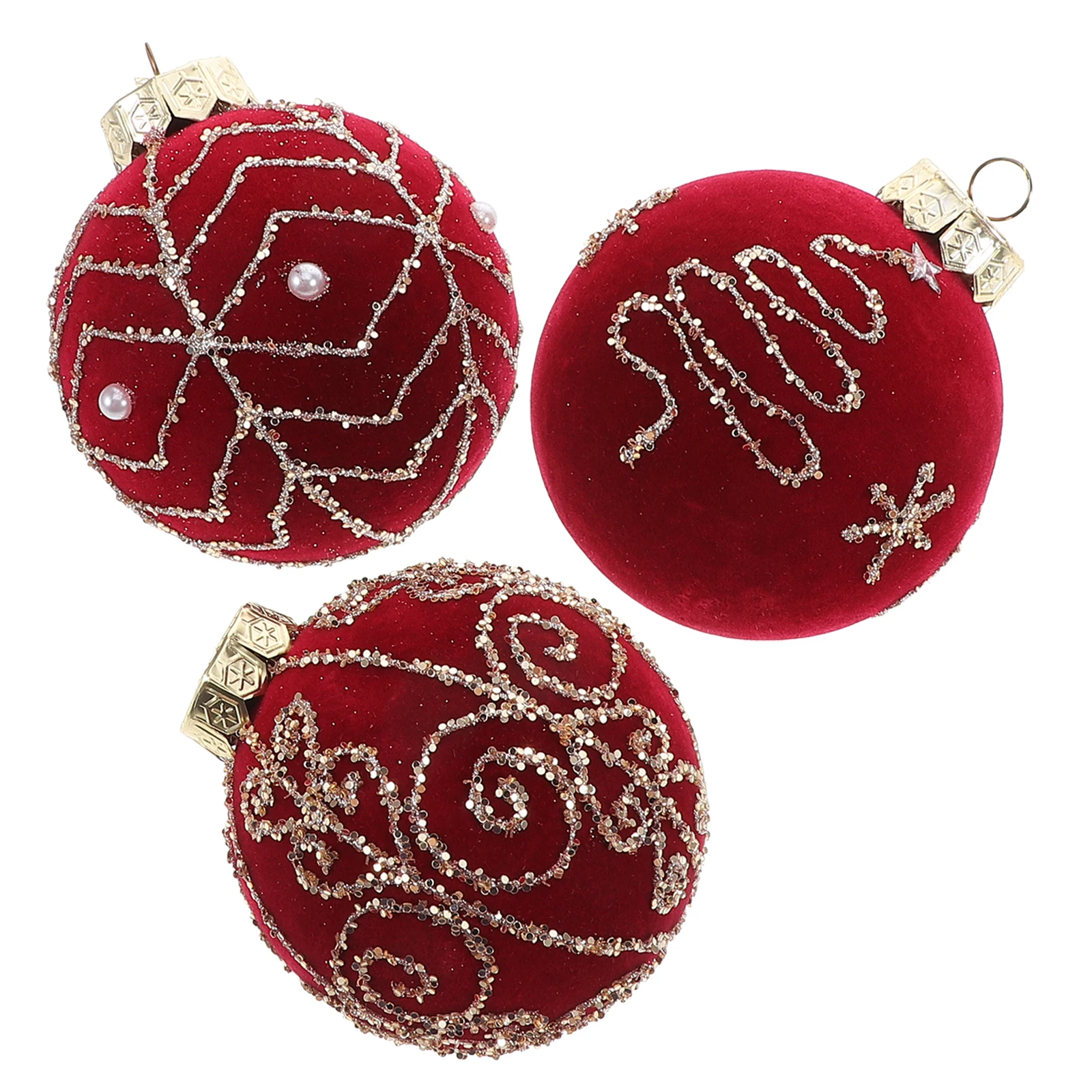 

3pcs 8cm Red Flocked Christmas Balls naments for Tree Decor Holiday Hanging Baubles Christmas Embellishments