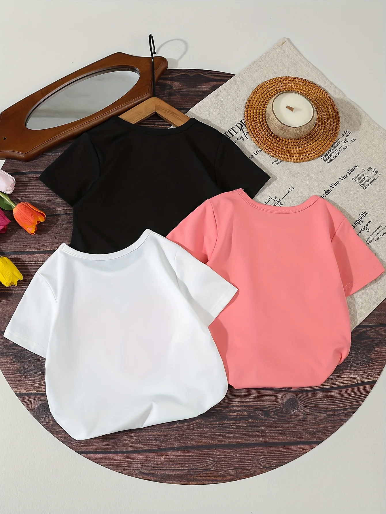 A 3-Piece Summer Heart-Shaped Printed Round-Neck T-Shirt For Girls, A Street Fashion And Versatile Short-Sleeved Top