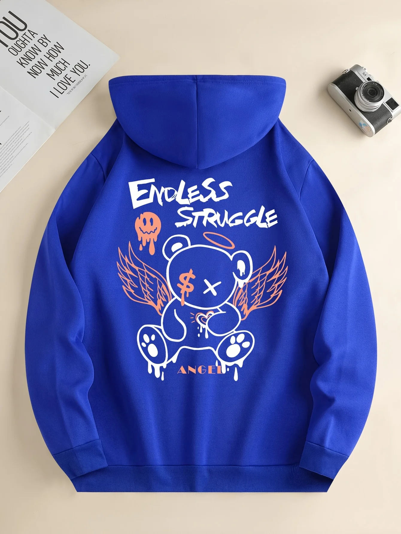 Endless Struggle Angel Bear Printed Hoodies Street Women Sweatshirts Crewneck Loose Pullover Fleece Warm Female Tops Clothes