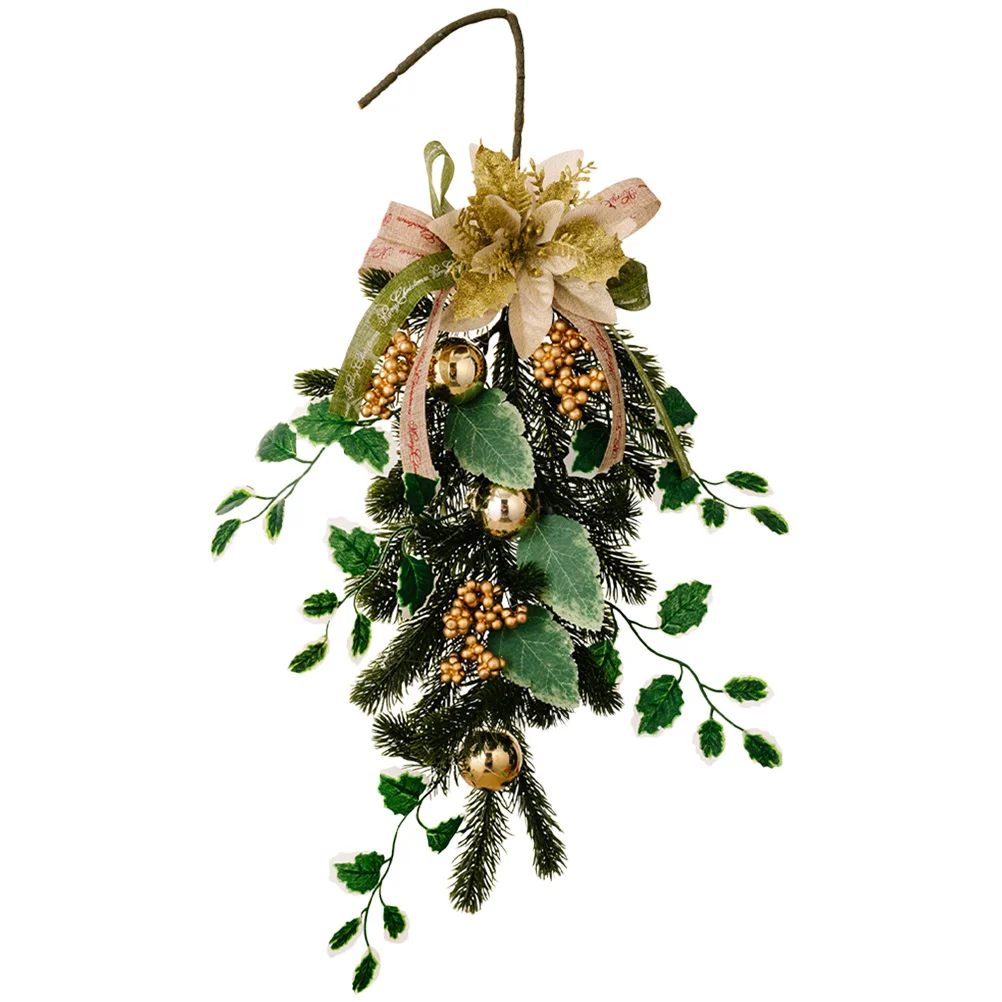 

Christmas Wreath For Door Teardrop Swag Railing Staircase Hanging Xmas Wall Pendant Artificial Garland Holiday Party