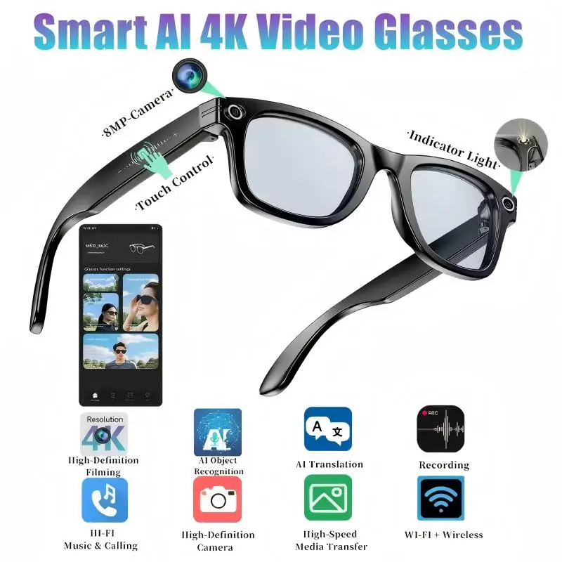 

Camera video glasses, smart translation, object recognition via camera, Q&A interaction, Hi-Fi music, and high-definition calls.