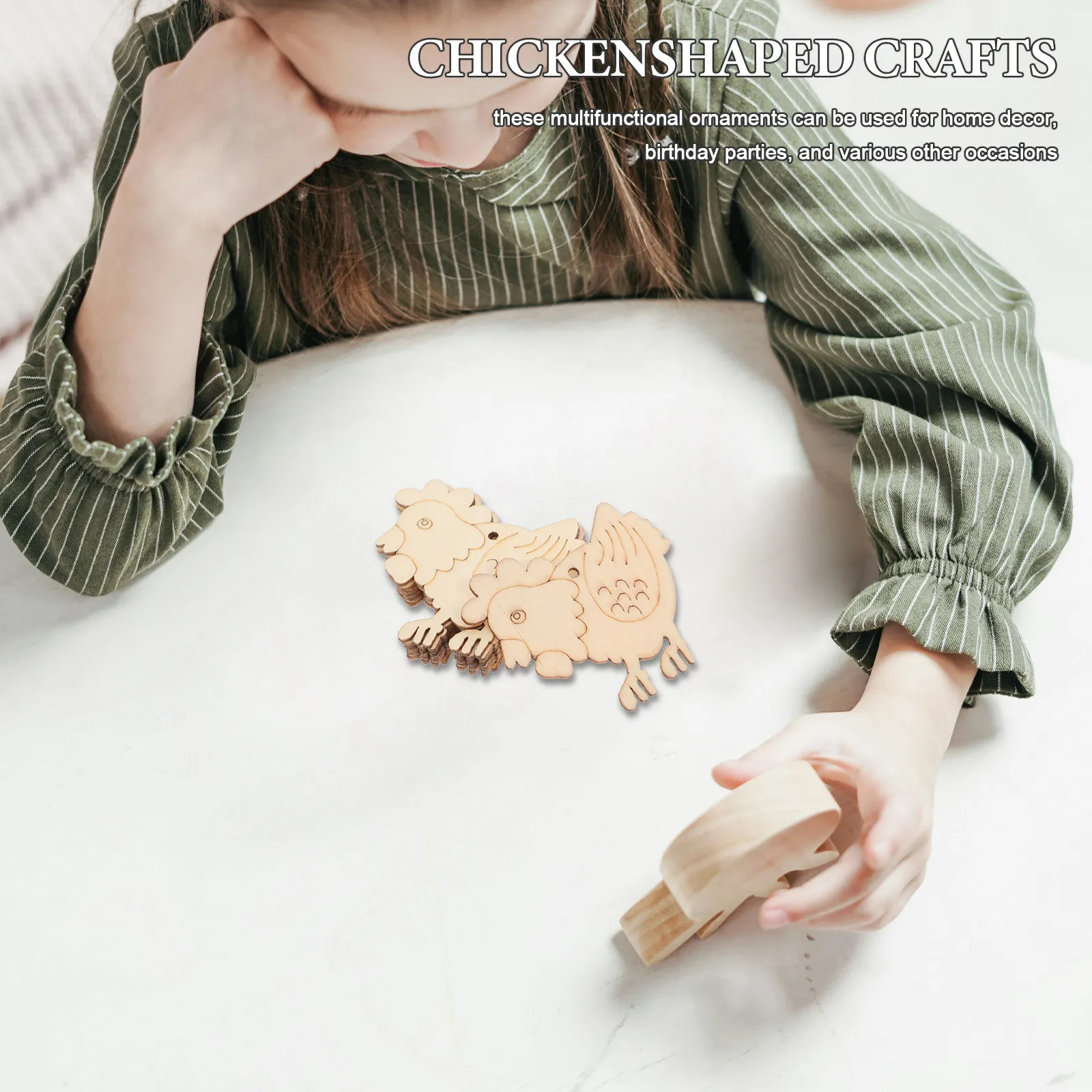 10Pcs Handmade Wooden Chicken Tag Unfinished Rope Pendant for DIY Painting Easter Chicken Coop Decor Farmhouse Crafts