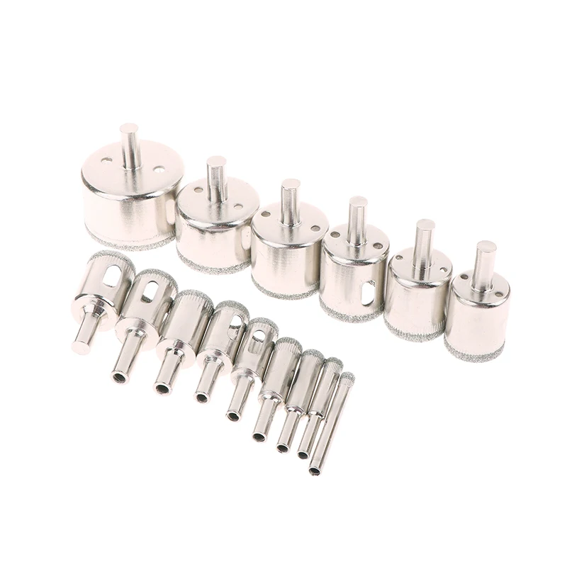 15pcs/set Diamond Coated Hole Saw Drill Bit Cutter Core Shaft Tool Kit Glass Marble