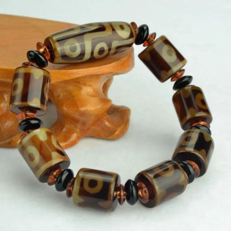 Dzi Bead Men's and Women's Bracelets, Three-eye First-line Sky Eye Silk-wrapped Agate Bracelets.