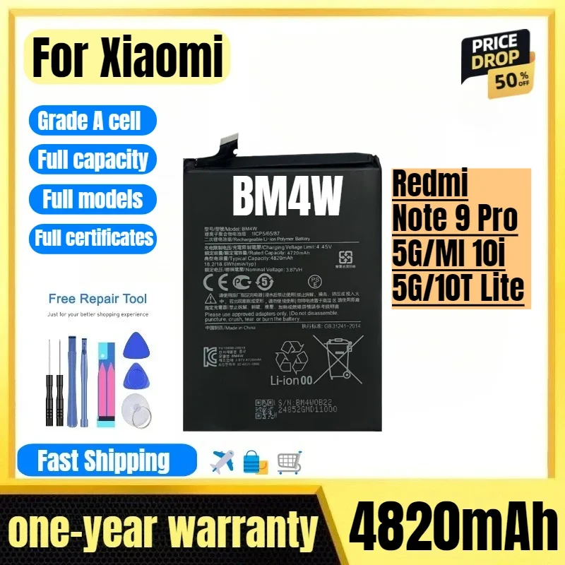BM4W for Xiaomi Redmi Note 9 Pro 5G/MI 10i 5G/10T Lite Phone Battery High Quality High Capacity Replacement Bateria  with Tools