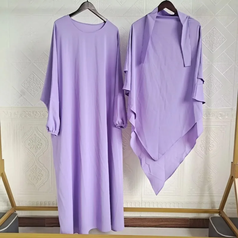 Abaya and Khimar Set Jilbab 2 Piece Ramadan Long Hijab Dress Muslim Prayer Clothes Jilbabs for Women Turkey Islamic Dubai Outfit