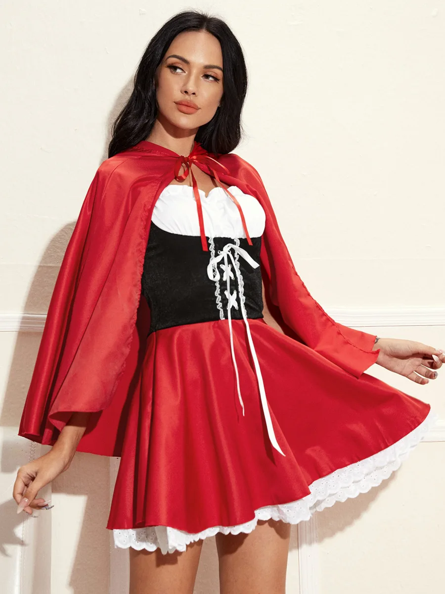 Erwachsene Frauen kleine rote Reit haube Kostüm Halloween Kleid Cape Outfit Märchen Rollenspiel Cosplay Fantasia Kostüm