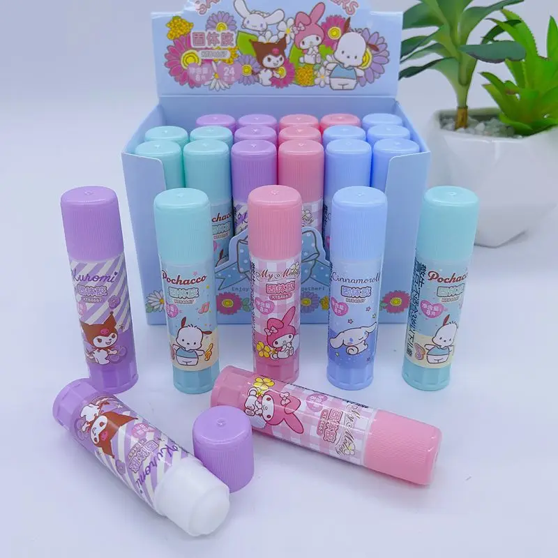 New Cartoon Sanrio Glue Stick Solid Glue 24pcs Boxed Portable Glue Stick For Students School Supplies Wholesale