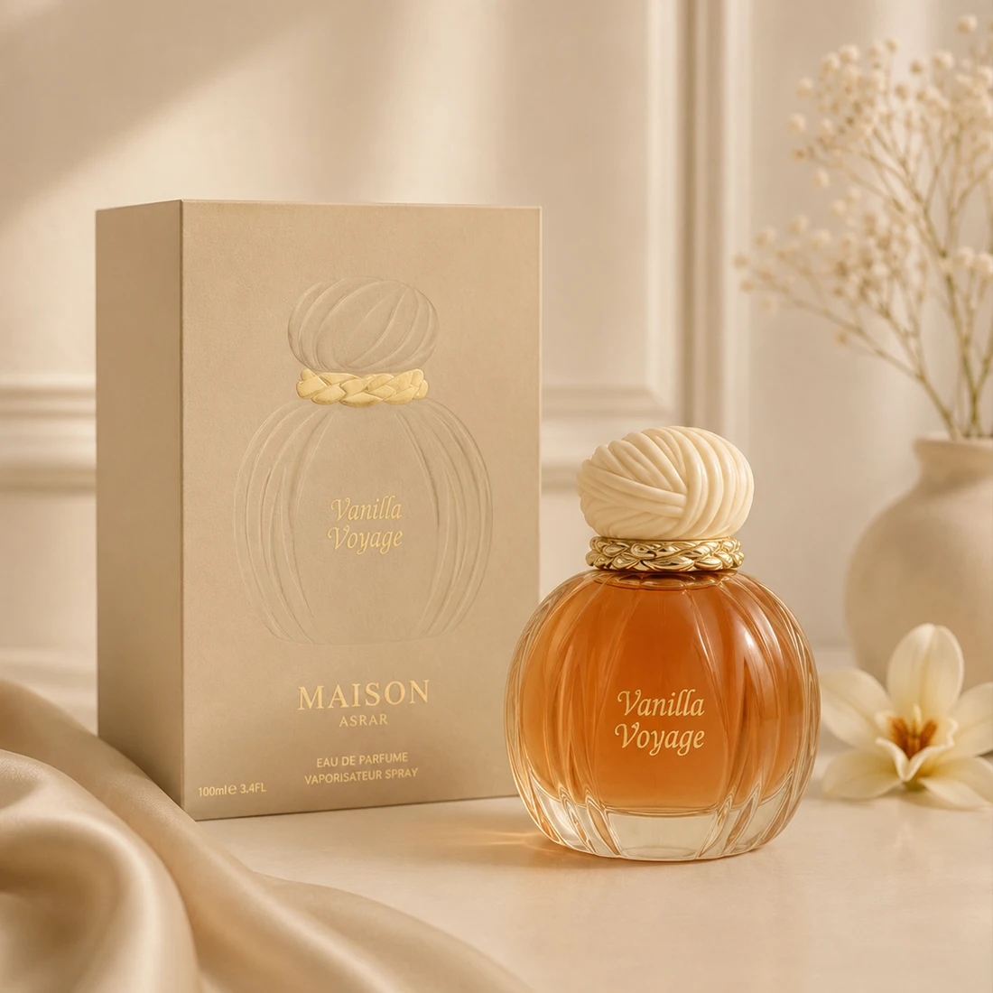Perfume Unisex Vanilla Voyage 100ml, Aroma Oriental Dulce y Lujoso de Larga Duración con Esencia de Caramelo, Jazmín, Miel, Ámbar, Vainilla y Almizcle