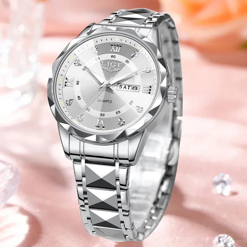 LIGE Elegant Woman Watch Classic Luxury Fashion Casual Fashion Steel Waterproof Date Weeks Casual Ladies Bracelet Quartz Watches