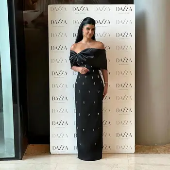 Jirocum elegante vestido de fiesta negro para mujer, vestido de noche con cuentas y hombros descubiertos, largo hasta el suelo, vestidos para ocasiones formales rectos personalizados