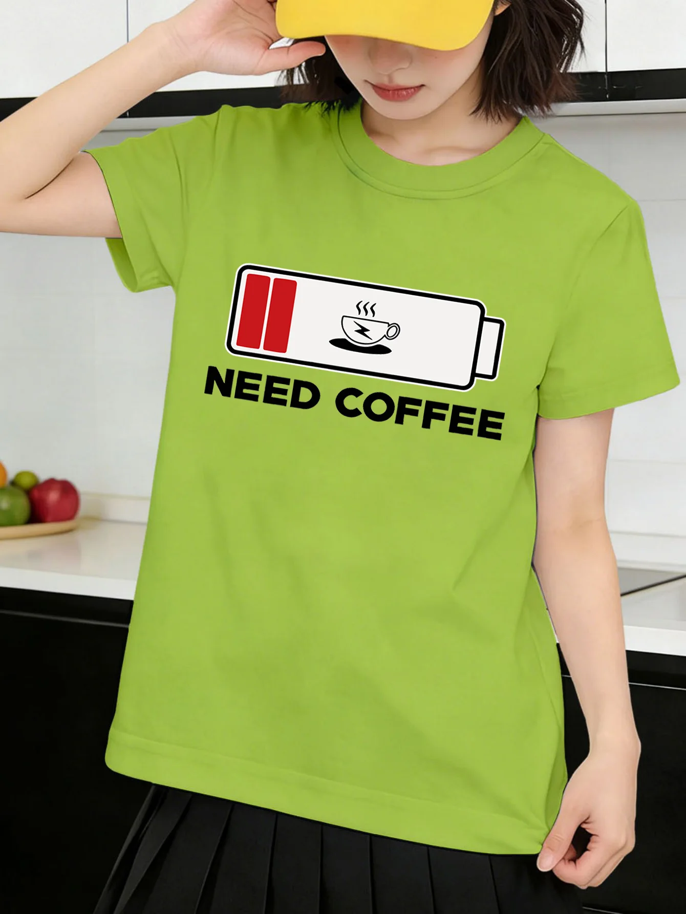 Cute Need Coffee Battery Graphic Letter Print Kids Tee Boys Girls Family Matching Cotton Crew Neck Short Sleeve Soft Summer Tee