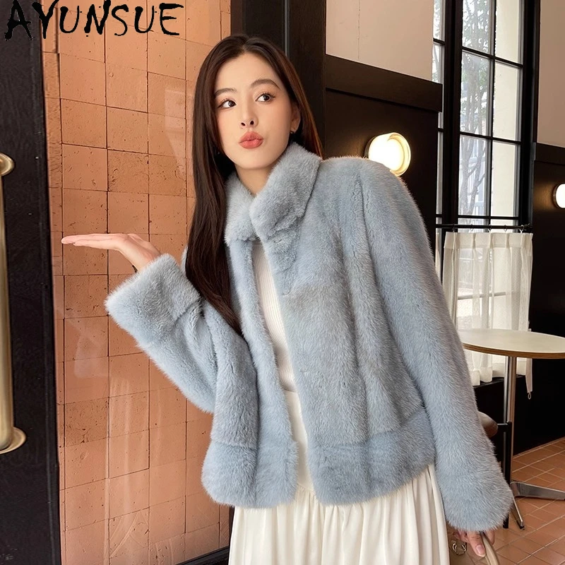 

AYUNSUE Natural Mink Fur Coat for Woman Elegant Fur Full Mink Fur Coats 2025 New Short Jacket Women Clothing Fourrures Femmes
