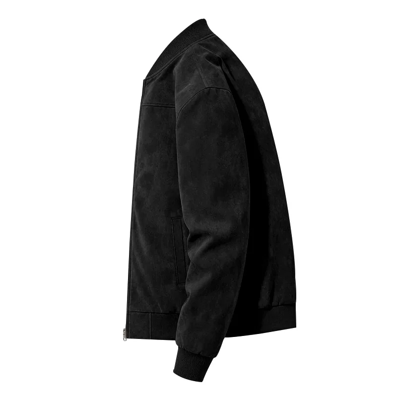 Herren Herbst- und Winter-Freizeitjacke in Übergröße aus Wildleder mit Reißverschluss und Stehkragen, Langarm – Detail 22