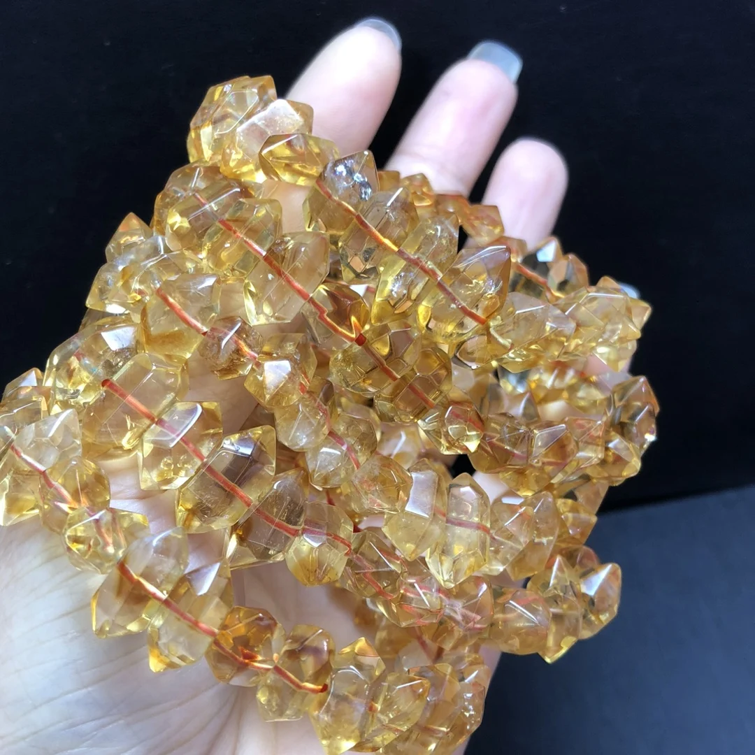 

1 Pc Fengbaowu Natural Citrine Point Bracelet 15MM Double Point Beads Crystal Reiki Healing Stone Jewelry Gift For Women Men
