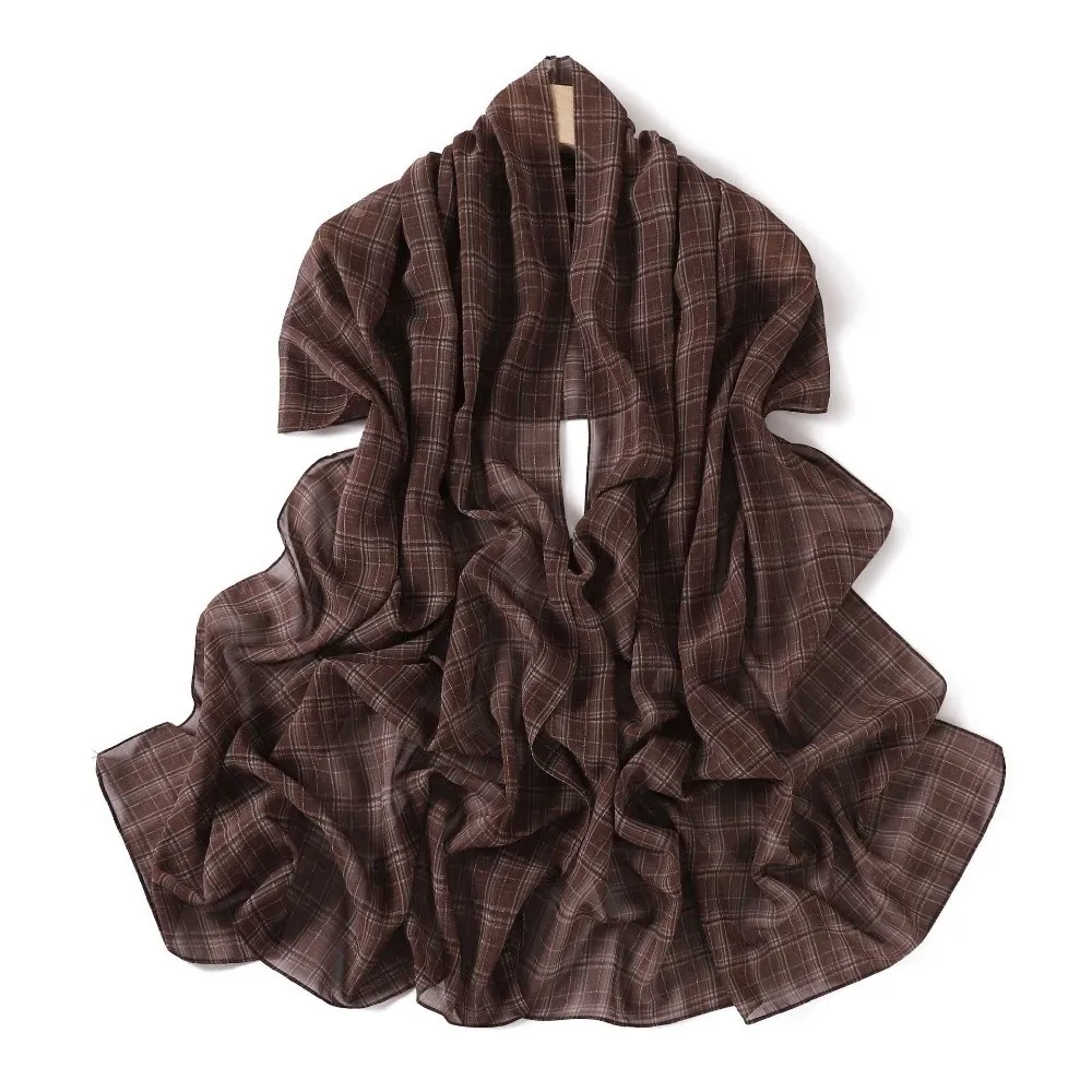 Classic Long British Plaid Print Scarf Ultralight Chiffon Shawl Wraps Soft Breathable Women's Hijabs