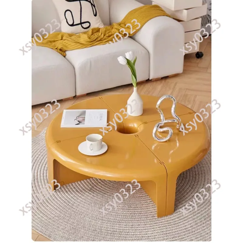 Retro Round Coffee Table Combination, Splicing Storage Side Table for Home Decor
