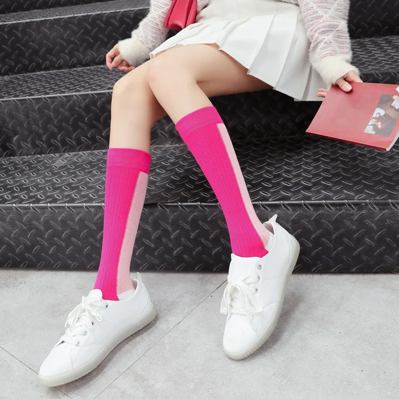 

Front Rear Color Matching Knee Length Tube Trendy Internet Celebrity Japanese and Korean Calf Socks Thigh