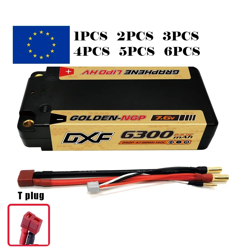 DXF 2S 7.6V 6300mAh Shorty Lipo Battery 140C 5mm T Plug Hardcase for 1/10 Buggy Truggy Offroad Boat Car Truck RACING Helicopter