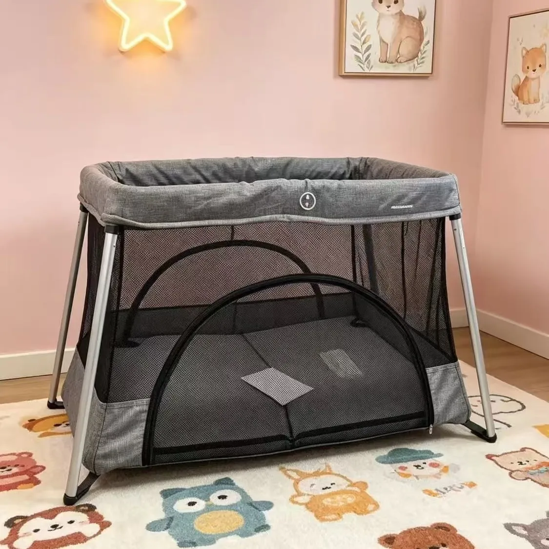 Babyfond Foldable Baby Playpen No‑Assembly Indoor Toddler Activity Fence Breathable Mesh Safety Play Yard for Baby Crawling