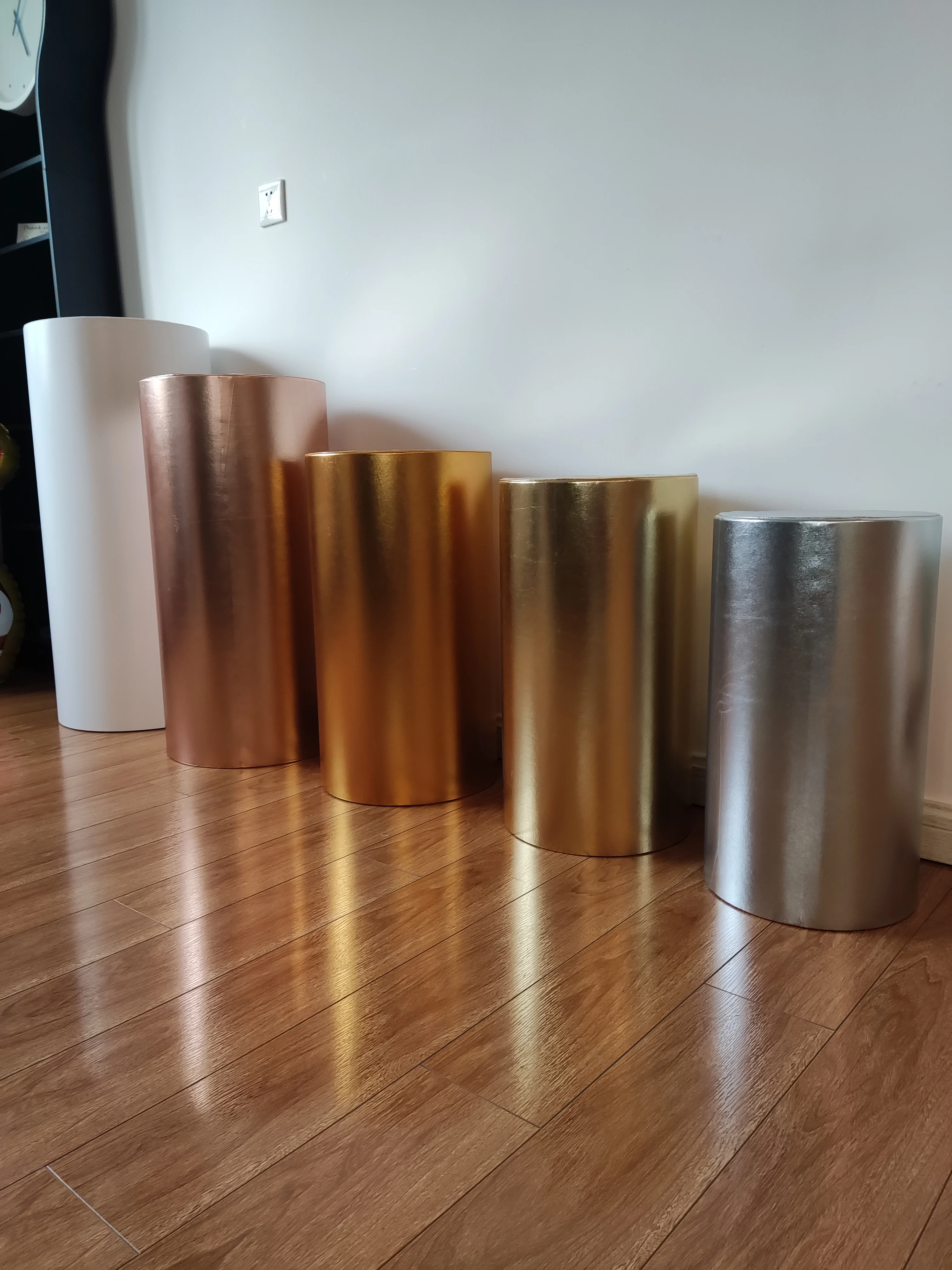 Metallic Gold and Silver Table Covers, Stretch Cloth, Elastic Pedestal, Cylinder Table Covers, Party Decoration, Shiny Fabric