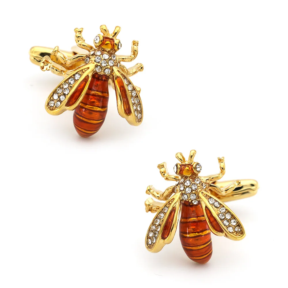 Bee Cufflinks High-grade Men\'s Daily Trendy Personality Accessories Blue Crystal Enamel French Shirts Business Cuff Links Gifts