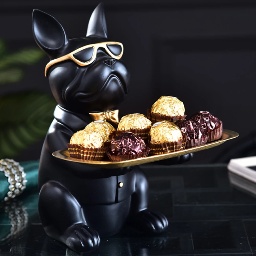 Bulldog Storage Tray Key Holder Tray Multifunctional Animal Sculpture Tray Funny Dog Figurine Tray for Entrance Living Room