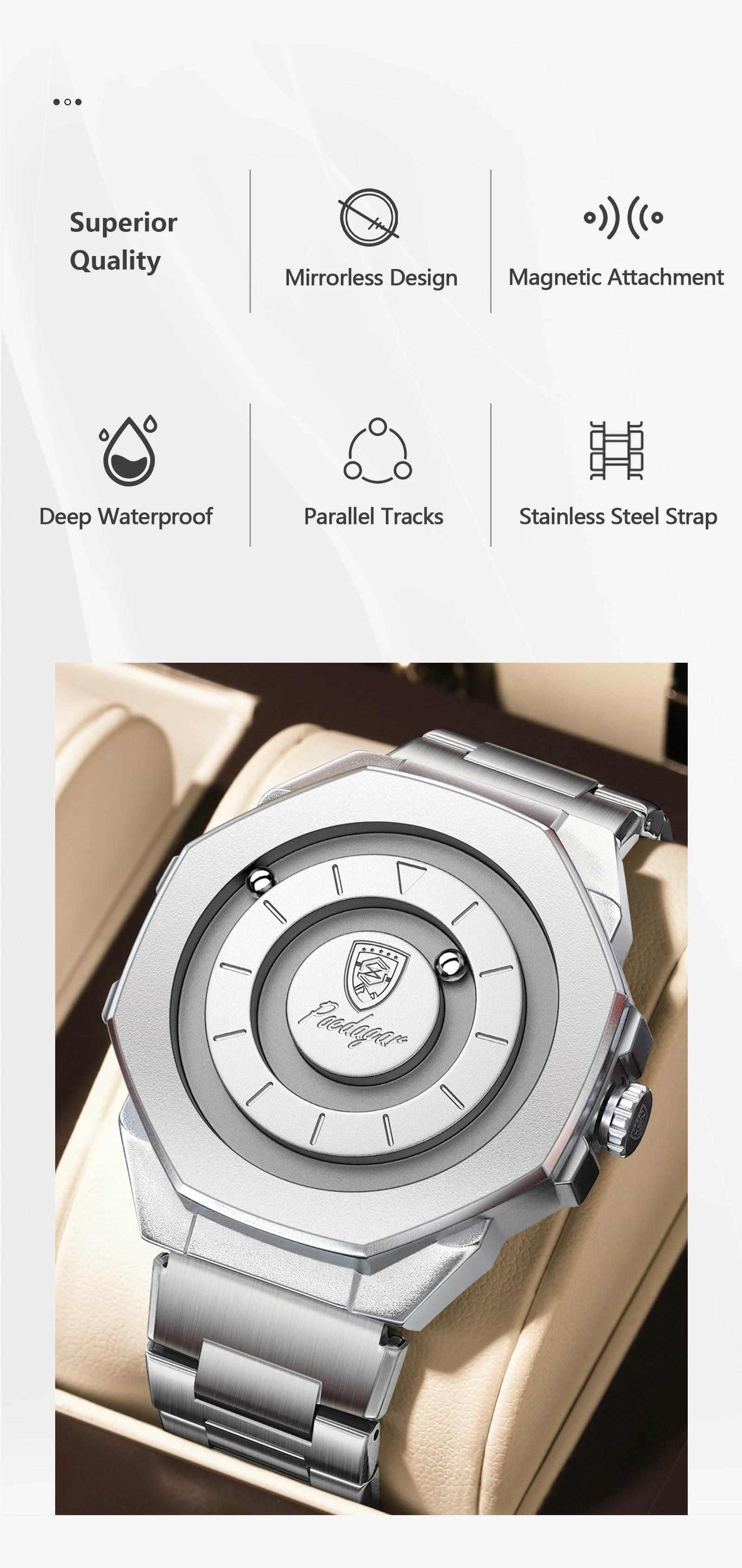 POEDAGAR Top-Mode Herren-Armbanduhr, wasserdicht, Edelstahl, Quarz, Herrenuhr, Business-Uhr mit großem Zifferblatt, Reloj Hombre – Detail 10