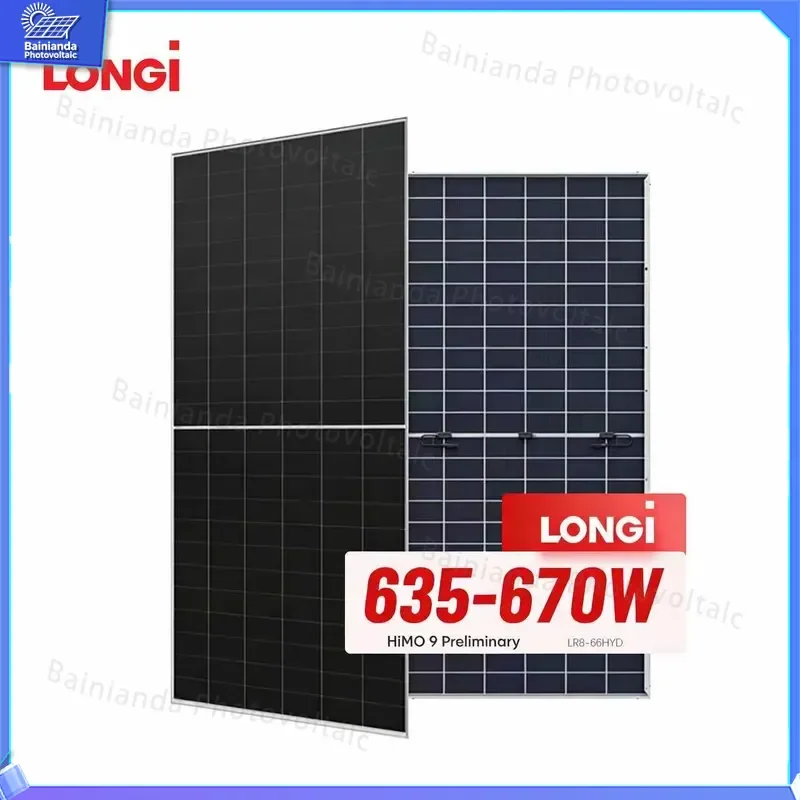 LONGi Hi-MO 9 Solar Panel 635W 640W 650W 660W 670W Double Glass Bifacial PV Module 24.8% Efficiency Monocrystalline PERC