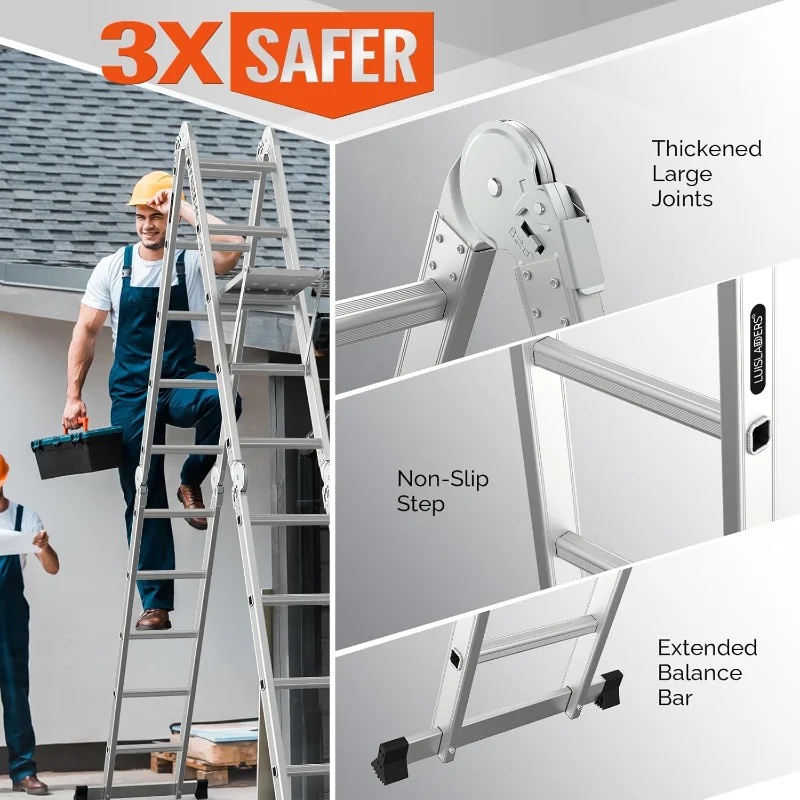 LUISLADDERS 18.5FT Folding Ladder Multi-Purpose Aluminium Extension 7 in 1 Step Heavy Duty Combination EN 131 Standard