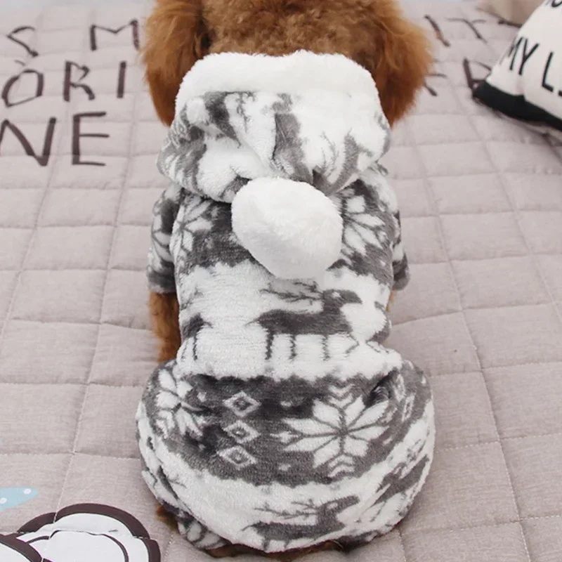 Dog Winter Clothes for Small Dogs Keep Warm Dog Clothes Pet Christmas Clothing Elk Print Dog Clothes Coral Velvet Four Colors