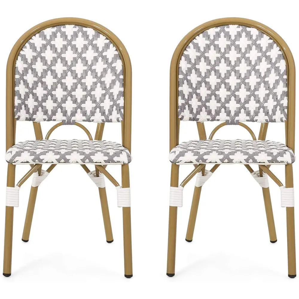 Gray and White Anastasia Outdoor French Bistro Chairs Set of 2 with Bamboo Print Finish