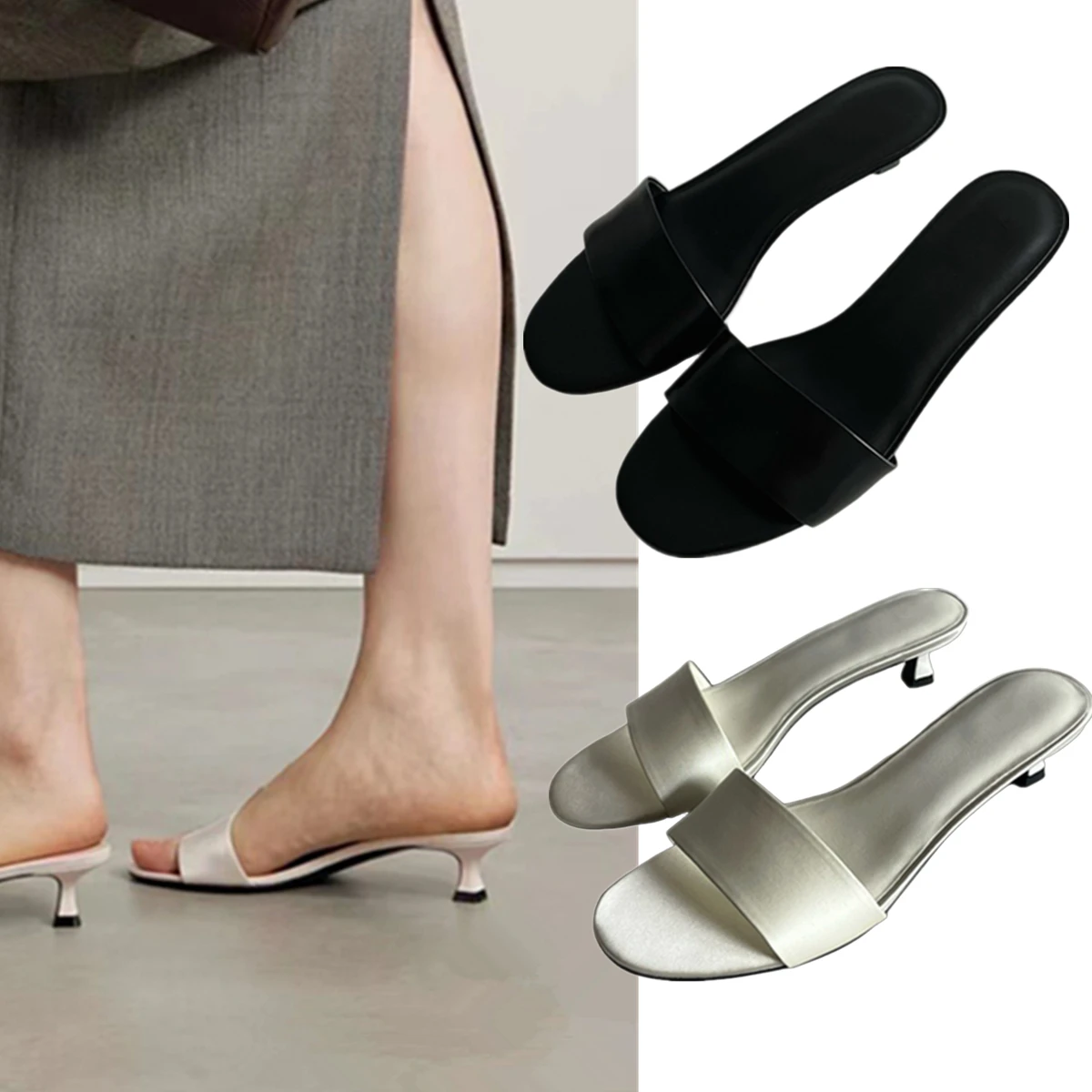

Dave&Di French Fashion Ladies Genuine Leather Mule Sandals Summer Shoes Commuting Leisure Elegant Mid-heel Sandals Women