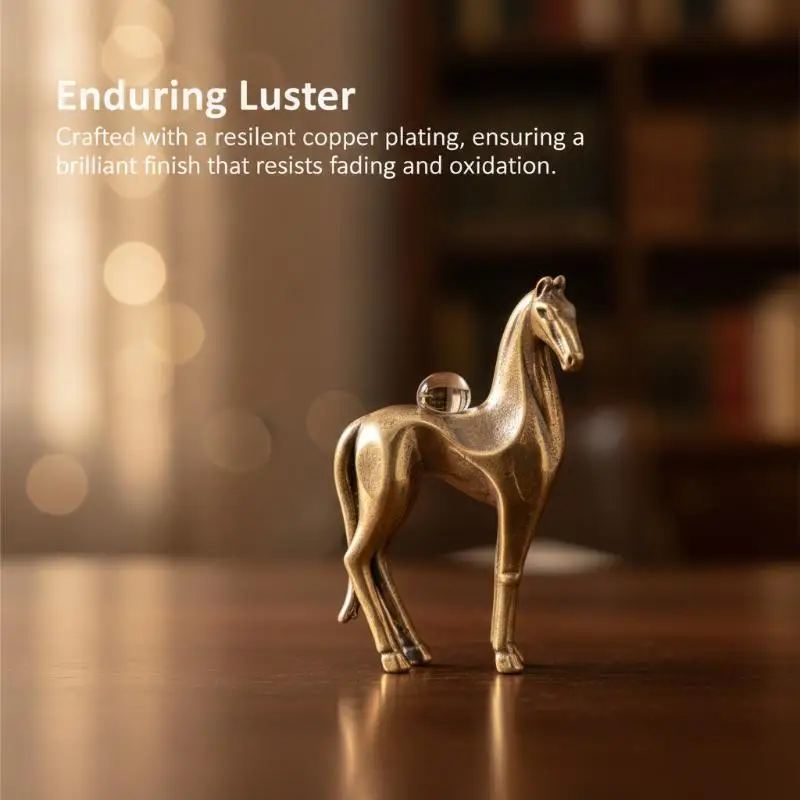 Brass Horse Figurine Sculpture Horse Statue Decorative Art Suitable For Home Living Room, Bar, Coffee Shop, Room Decor