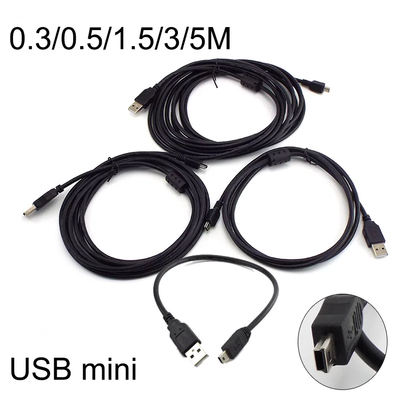 USB Mini charging Data Cable Charger line 0.3/0.5/3M T port connectors To extend Car DVR Digital Camera wire 5M high quantity F2