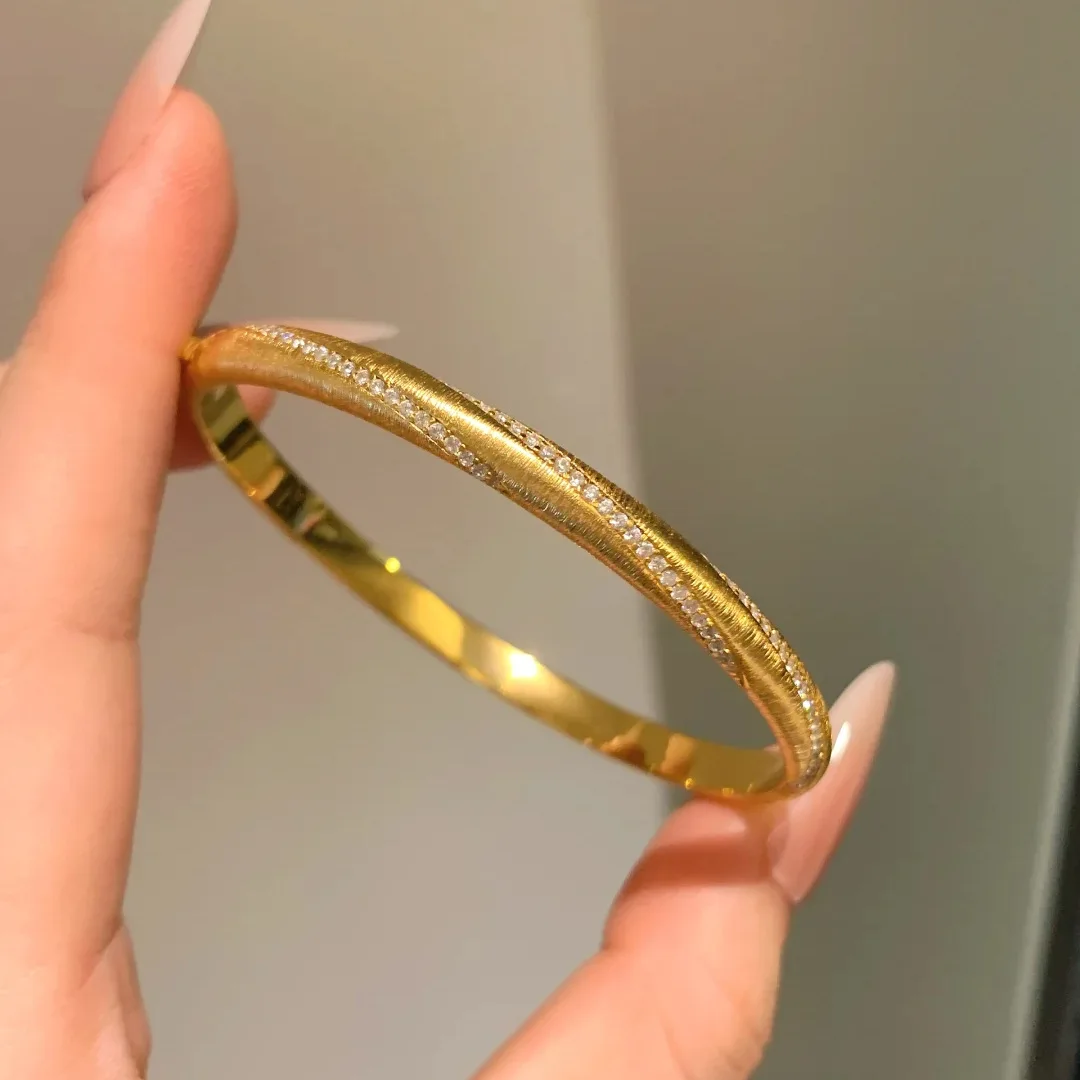 S925 Sterling Silver Twisted Rope Bracelet Women Brushed Diamond Set Light Luxury Retro Simple