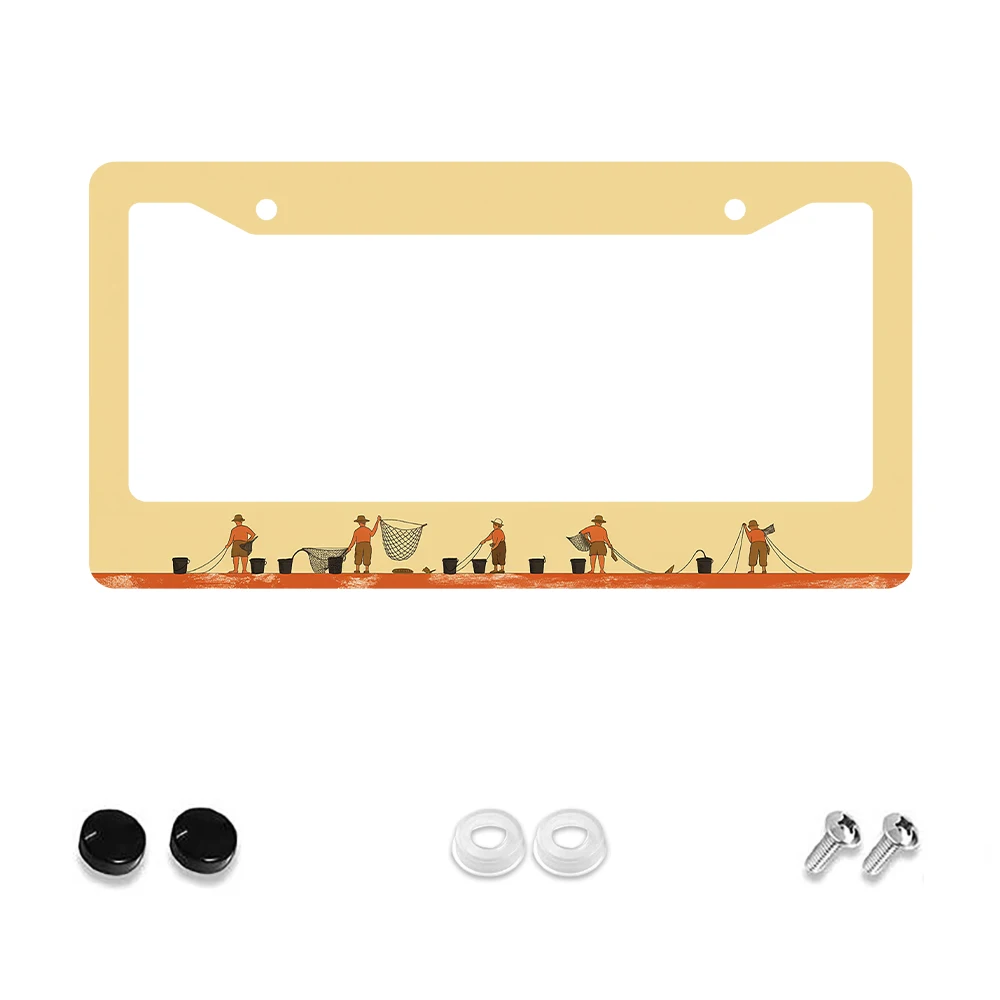 

1 шт., рамка номерного знака с 2 отверстиями в стиле ретро, оранжевый рыбак, алюминиевый материал, 6x12 дюймов с комплектом винтов, уникальный декор автомобиля