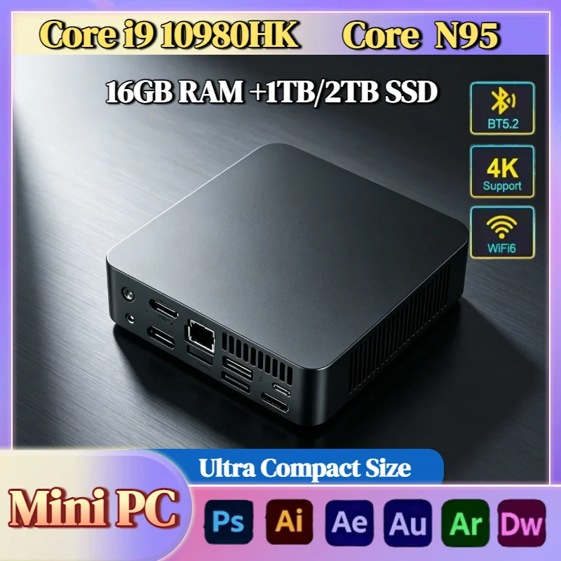 Intel Core N95 i9 10980HK 2026 Mini PC 2TB SSD Pocket Computer 4K 60Hz WiFi6 BT5.2 High Performance Pro Unit