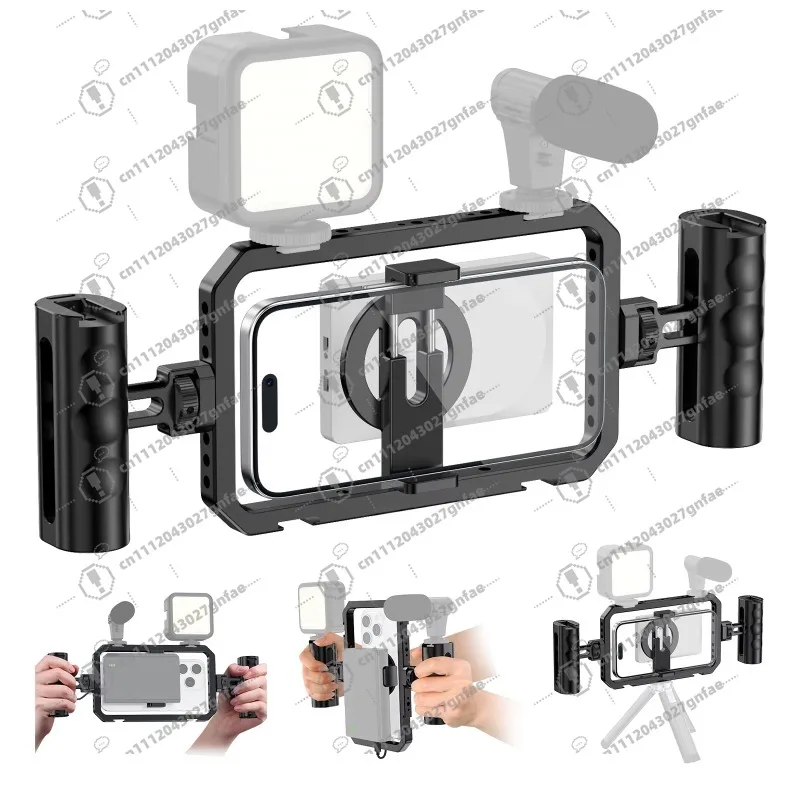 Universal Smartphone Video Holder with MagSafe, Phone Handheld Stabilizer with Handle, Magnetic Selfie and Phone Holder