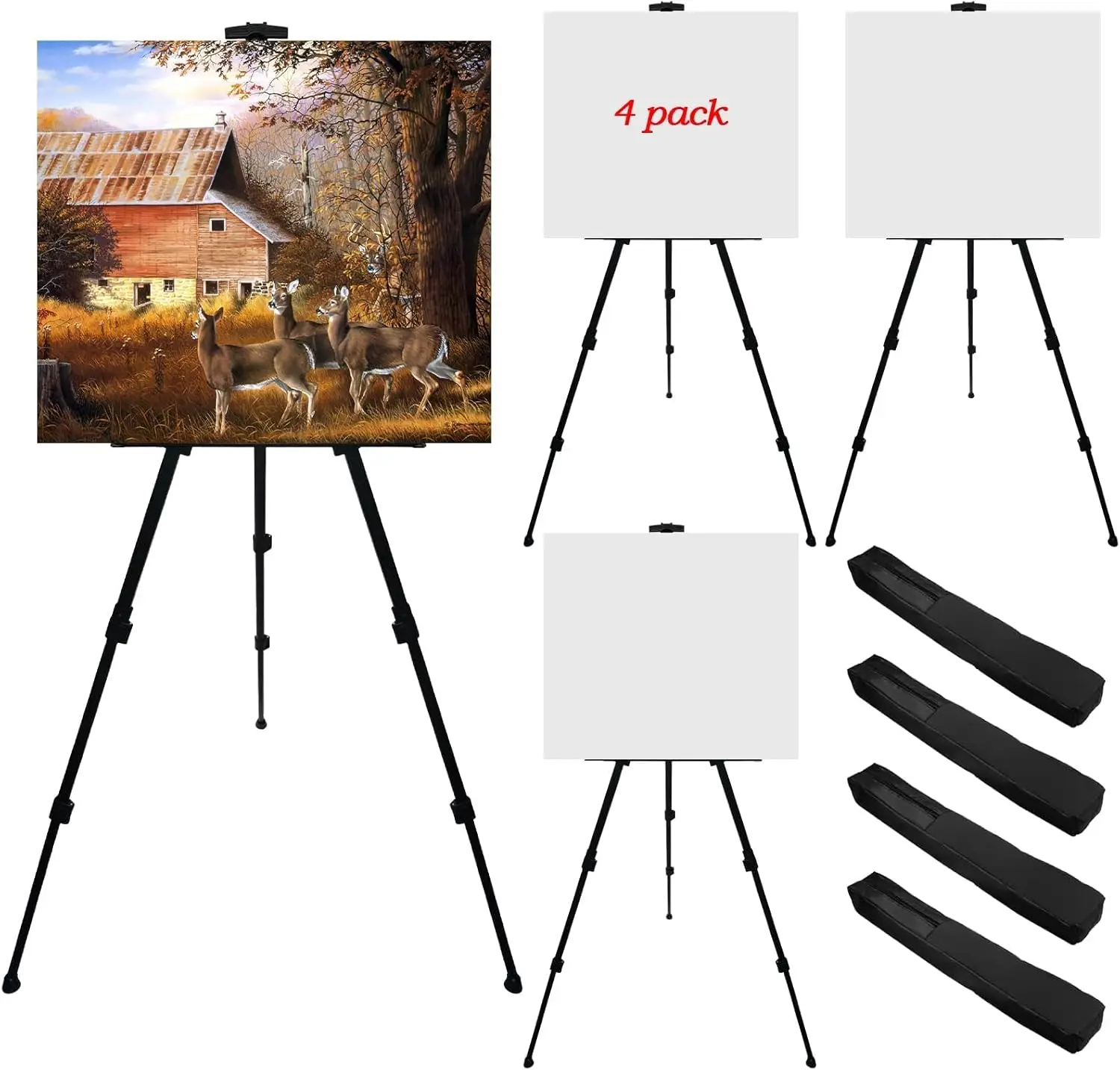 66-Inch Adjustable Metal Easel Stand for Painting Canvases - Lightweight Portable for Tabletop & Outdoor Use, Sturdy 4-Pack