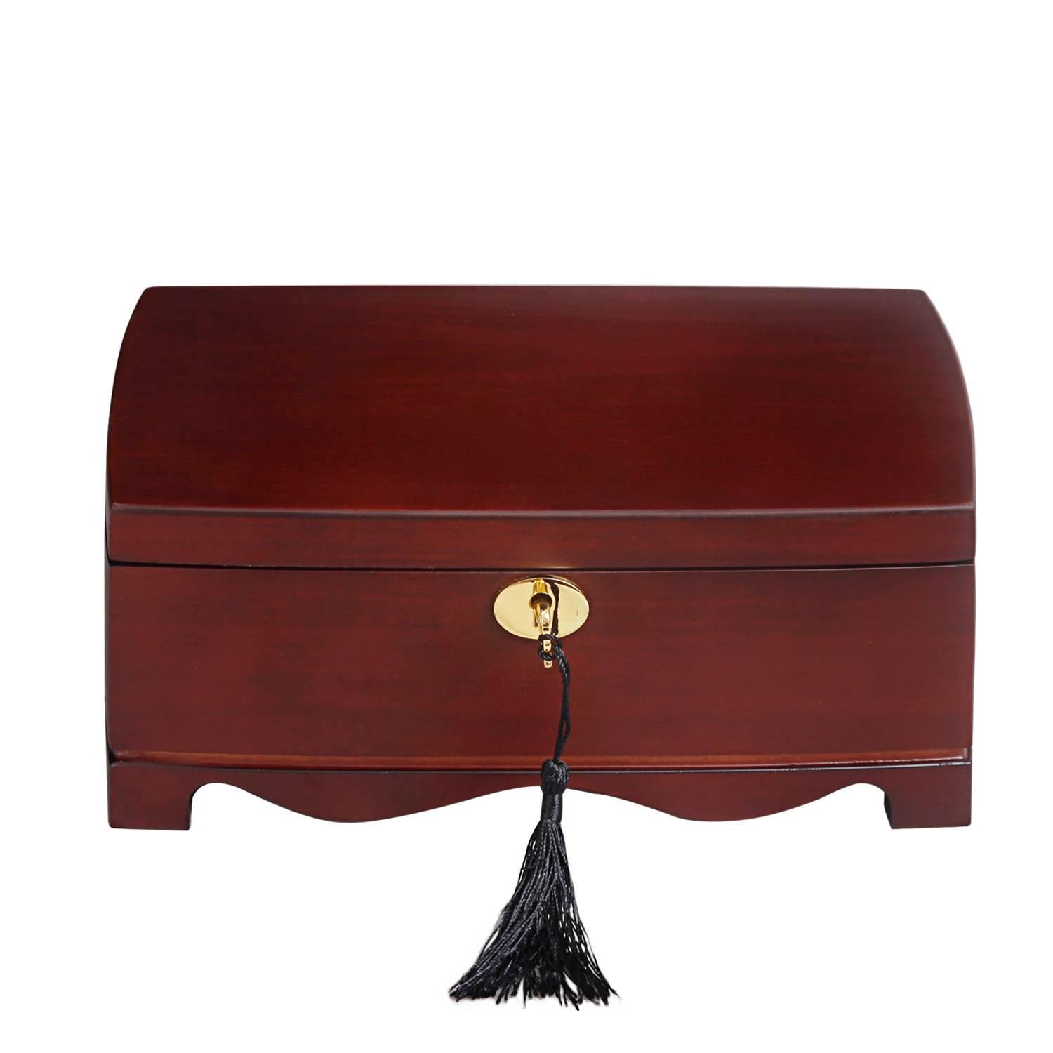 Lockable Wooden Jewelry Case 2-Tier Jewelry Storage Box for Rings Earrings Necklaces Holder for Gifts